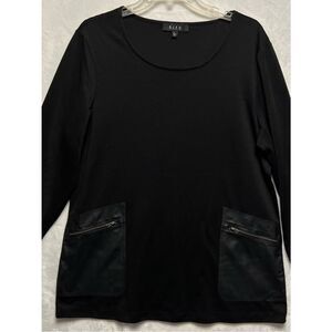 B.L.E.U. Tunic Top Womens L Black Long Sleeve Scoop Neck Zip Pocket